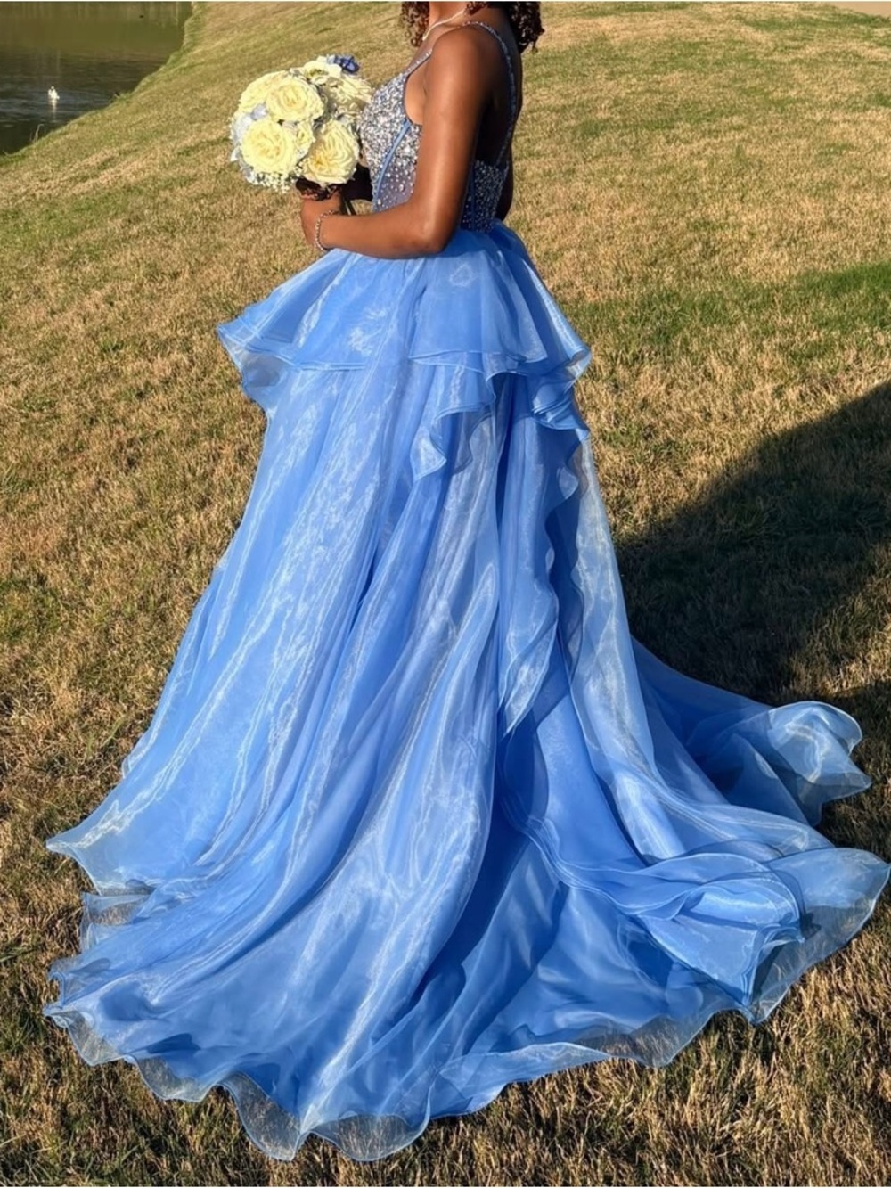 Laura Ashley Sky Blue Beaded Organza Prom Gown
